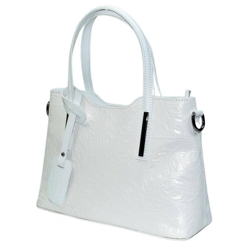 Maxmoda Lena dombornyomott olasz női fehér bőr kézitáska vállpánttal 31x22 cm