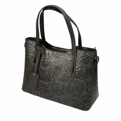 Maxmoda Isabell szürke nyomott mintás olasz női bőr kézitáska vállpánttal 38 x 27 cm.