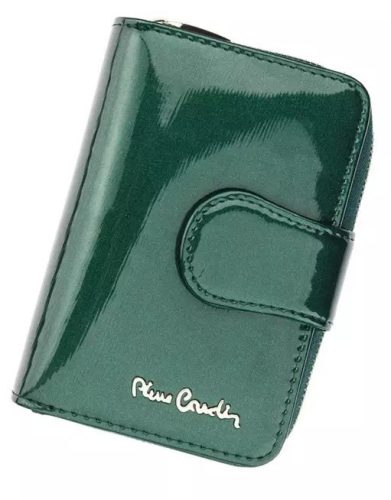 Pierre Cardin zöld, levélmintás női bőr pénztárca 9,5 × 13 cm 